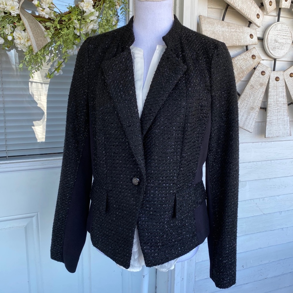 Black Shimmer Tweed One Button Blazer